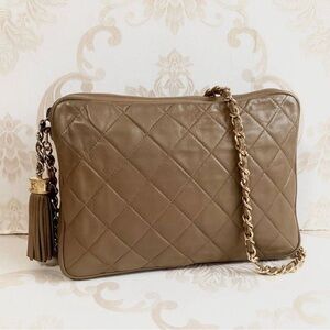 Chanel camel khaki leather crossbody purse